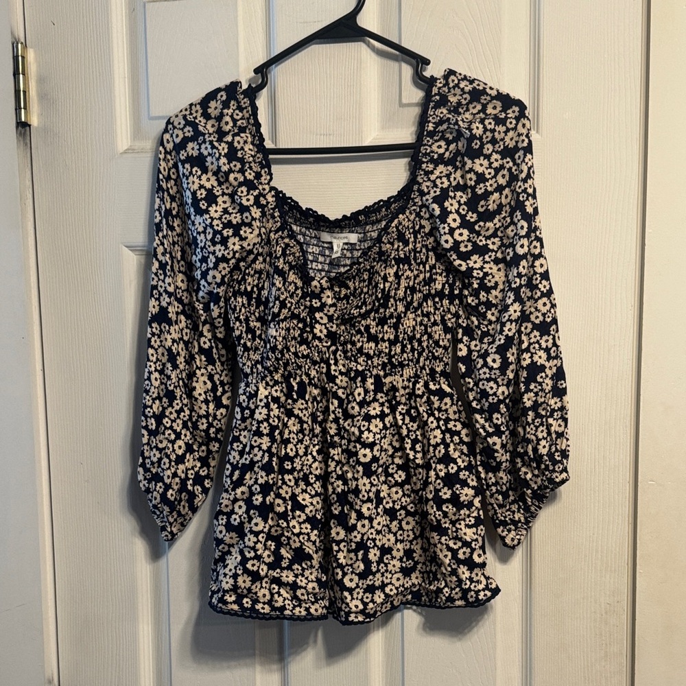 Maurices Black and Cream Floral Blouse